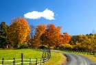 USA-New England-Vermont countryside with curved gravel road fence in Autumn Art Print